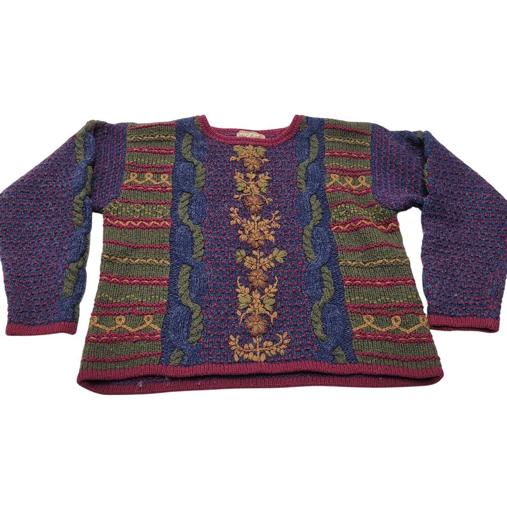 Vintage Woolrich 100% wool handknit textured 3d floral sweater pullover retro S